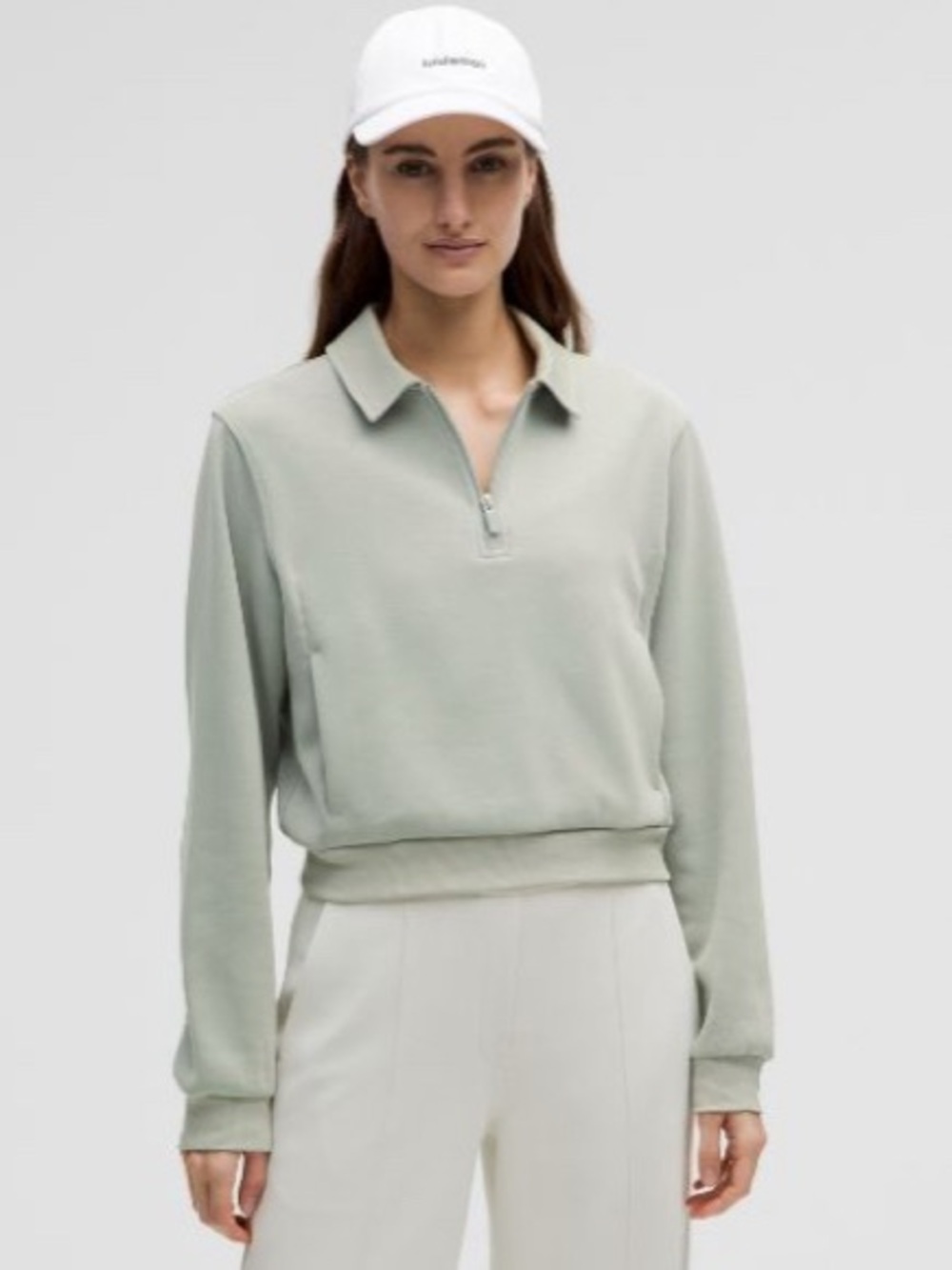 Half-Zip Collared Cropped Sweater - Gray
